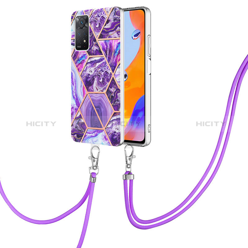 Funda Silicona Gel Goma Patron de Moda Carcasa con Acollador Cordon Lanyard Y01B para Xiaomi Redmi Note 11 Pro 4G Morado