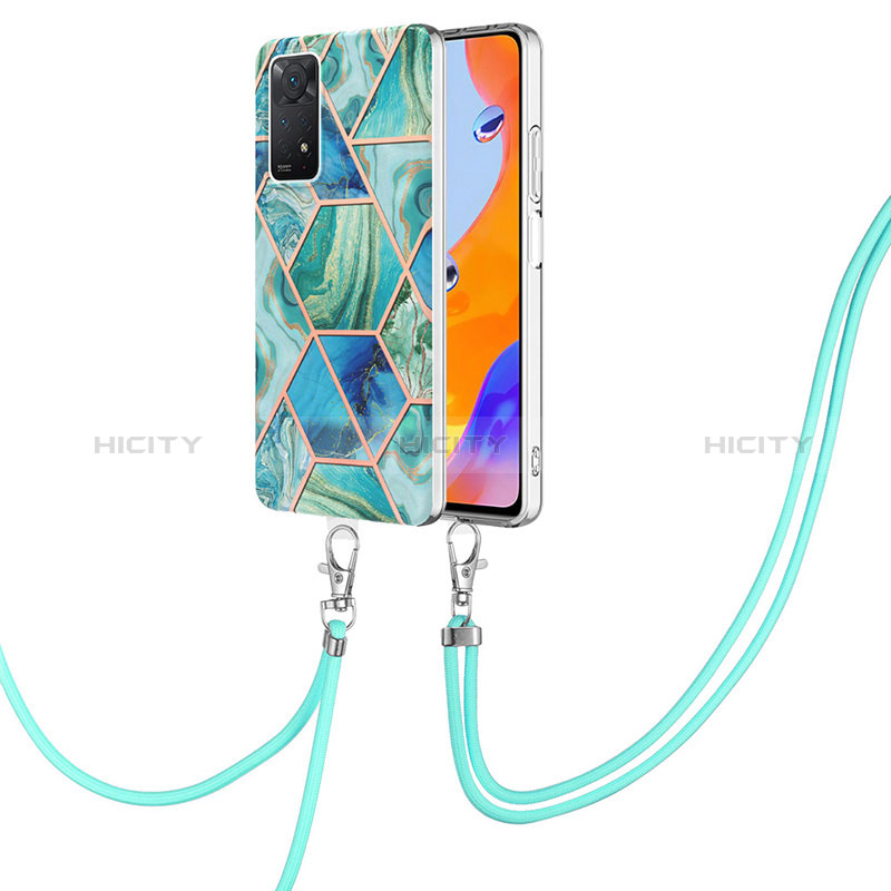 Funda Silicona Gel Goma Patron de Moda Carcasa con Acollador Cordon Lanyard Y01B para Xiaomi Redmi Note 11 Pro 4G Verde