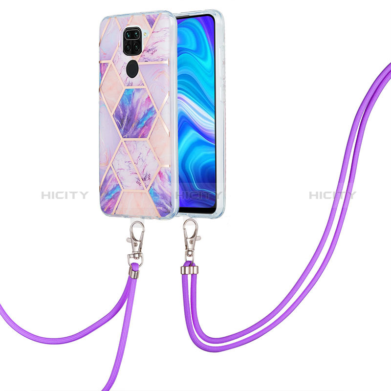 Funda Silicona Gel Goma Patron de Moda Carcasa con Acollador Cordon Lanyard Y01B para Xiaomi Redmi Note 9