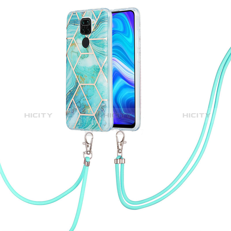 Funda Silicona Gel Goma Patron de Moda Carcasa con Acollador Cordon Lanyard Y01B para Xiaomi Redmi Note 9 Menta Verde