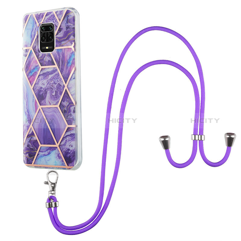 Funda Silicona Gel Goma Patron de Moda Carcasa con Acollador Cordon Lanyard Y01B para Xiaomi Redmi Note 9S