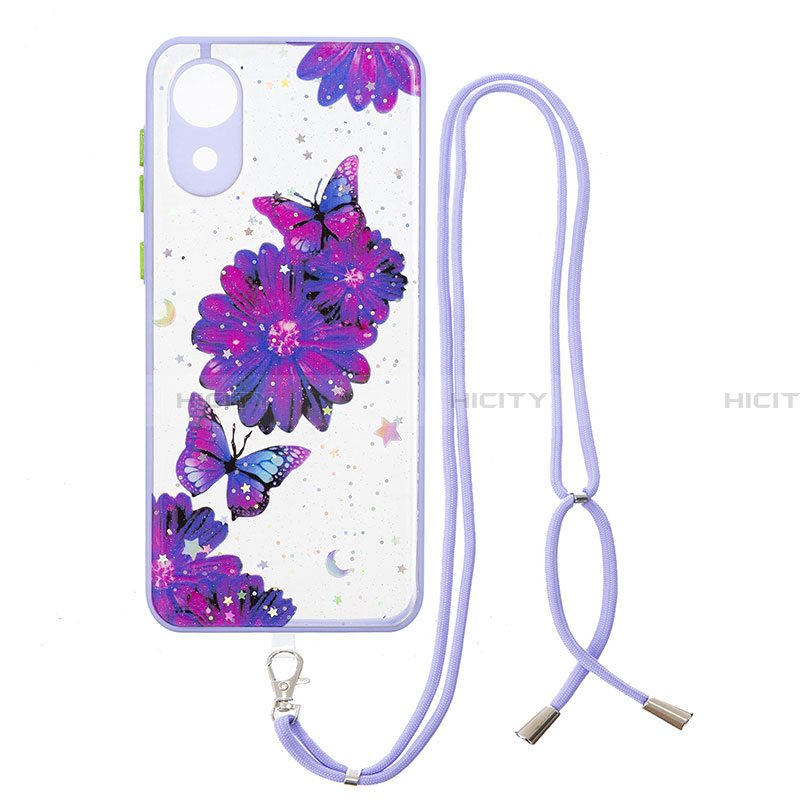 Funda Silicona Gel Goma Patron de Moda Carcasa con Acollador Cordon Lanyard Y01X para Samsung Galaxy A03 Core