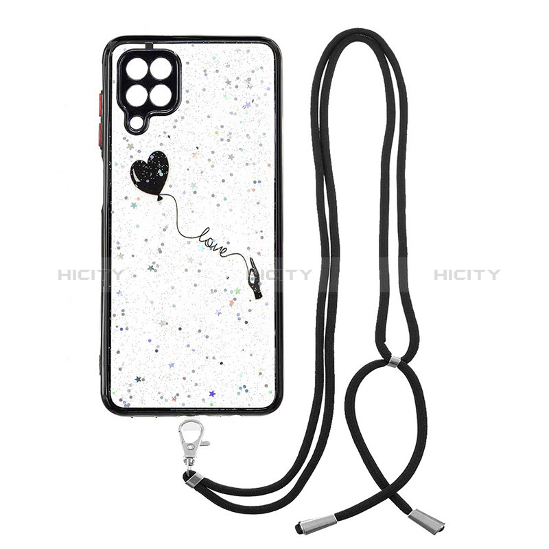 Funda Silicona Gel Goma Patron de Moda Carcasa con Acollador Cordon Lanyard Y01X para Samsung Galaxy A12 5G Negro