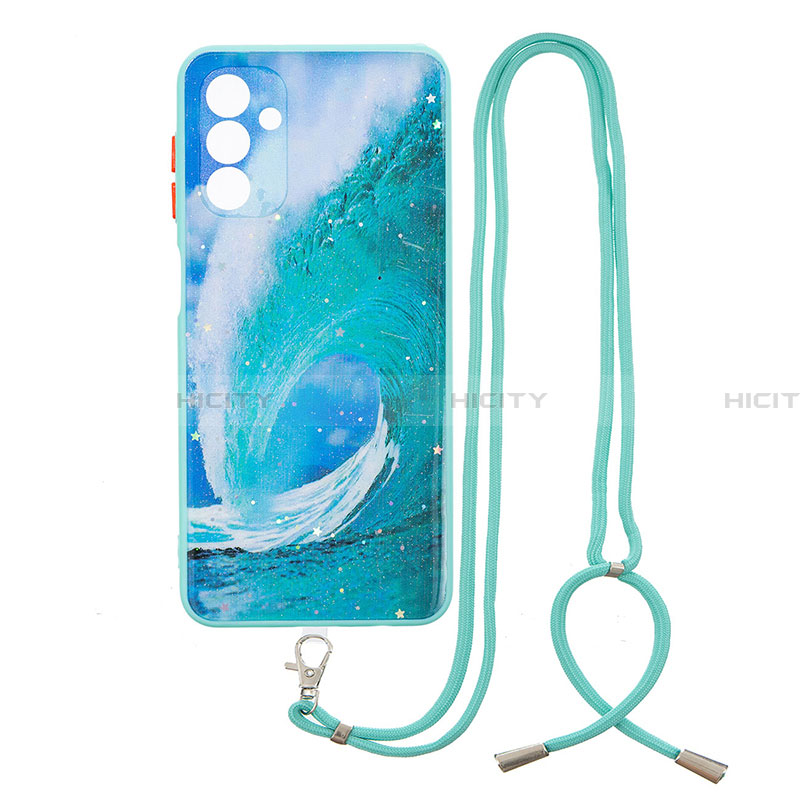 Funda Silicona Gel Goma Patron de Moda Carcasa con Acollador Cordon Lanyard Y01X para Samsung Galaxy A13 5G Verde