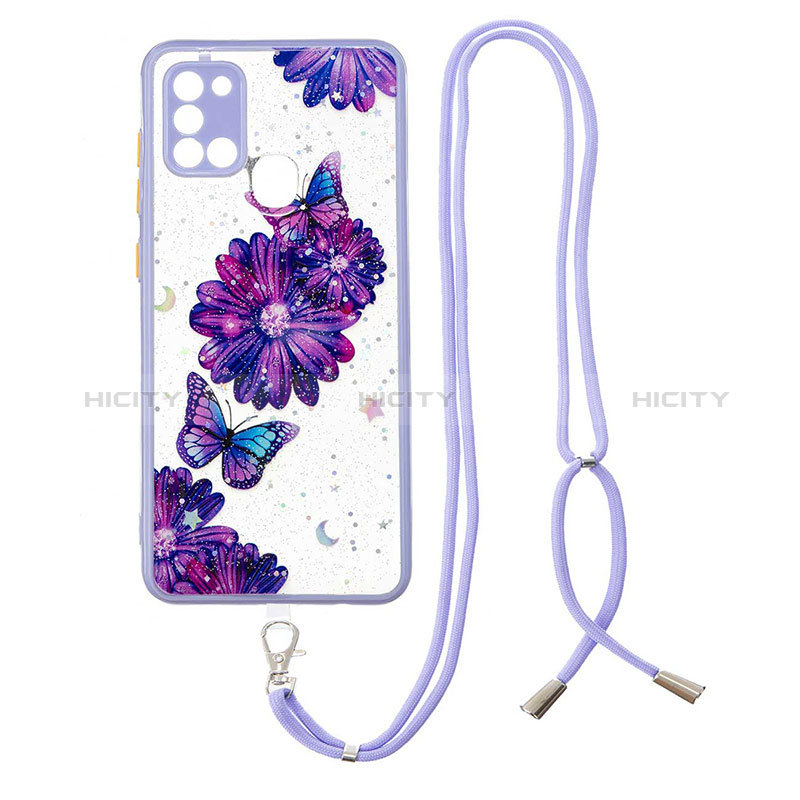 Funda Silicona Gel Goma Patron de Moda Carcasa con Acollador Cordon Lanyard Y01X para Samsung Galaxy A21s