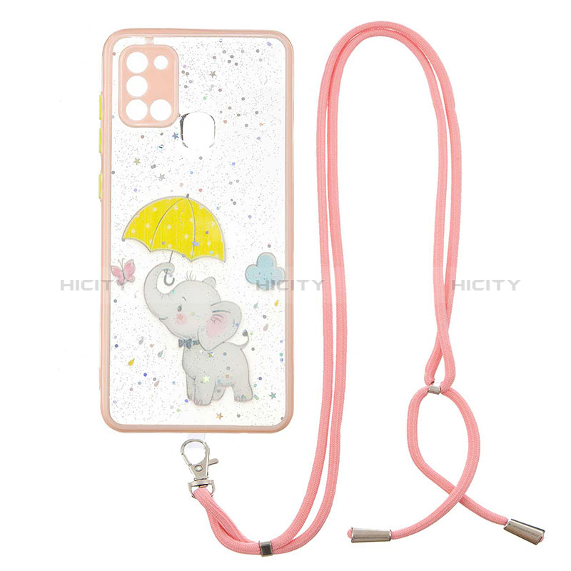 Funda Silicona Gel Goma Patron de Moda Carcasa con Acollador Cordon Lanyard Y01X para Samsung Galaxy A21s