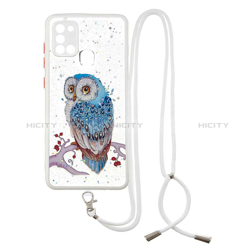 Funda Silicona Gel Goma Patron de Moda Carcasa con Acollador Cordon Lanyard Y01X para Samsung Galaxy A21s