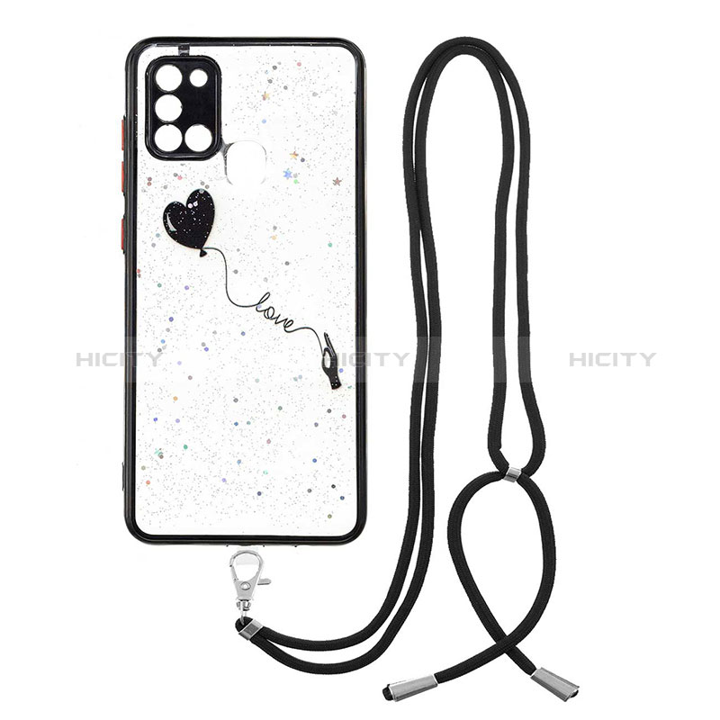 Funda Silicona Gel Goma Patron de Moda Carcasa con Acollador Cordon Lanyard Y01X para Samsung Galaxy A21s