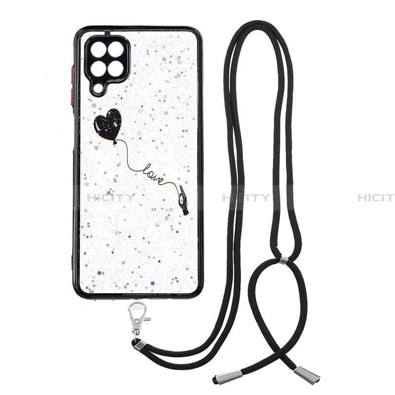 Funda Silicona Gel Goma Patron de Moda Carcasa con Acollador Cordon Lanyard Y01X para Samsung Galaxy A22 4G Negro