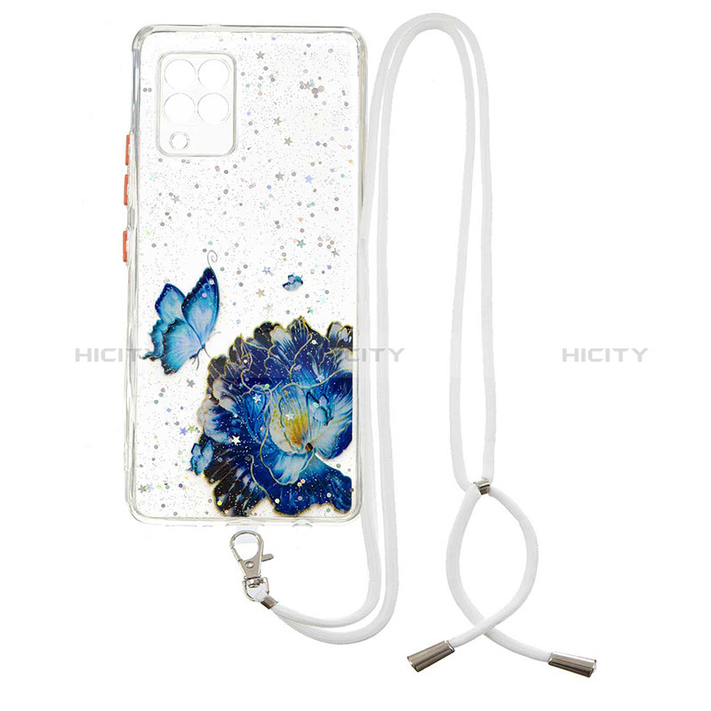 Funda Silicona Gel Goma Patron de Moda Carcasa con Acollador Cordon Lanyard Y01X para Samsung Galaxy A42 5G