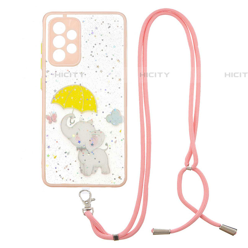 Funda Silicona Gel Goma Patron de Moda Carcasa con Acollador Cordon Lanyard Y01X para Samsung Galaxy A52 4G