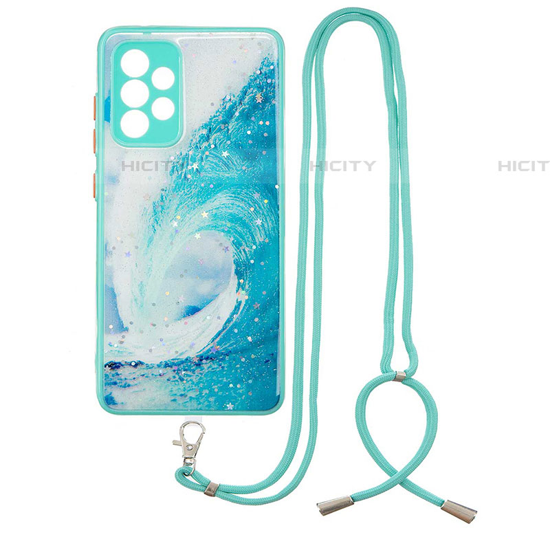 Funda Silicona Gel Goma Patron de Moda Carcasa con Acollador Cordon Lanyard Y01X para Samsung Galaxy A52 4G Verde