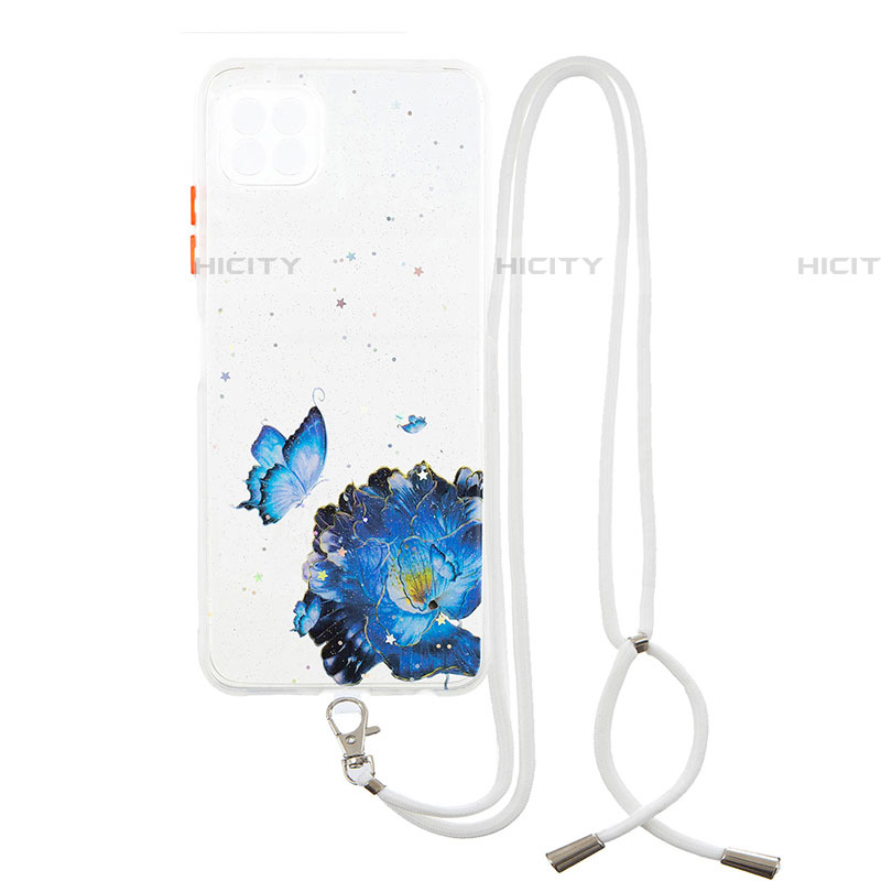 Funda Silicona Gel Goma Patron de Moda Carcasa con Acollador Cordon Lanyard Y01X para Samsung Galaxy F42 5G Azul