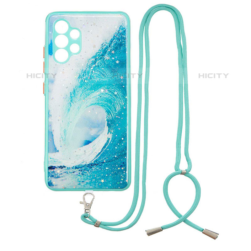 Funda Silicona Gel Goma Patron de Moda Carcasa con Acollador Cordon Lanyard Y01X para Samsung Galaxy M32 5G