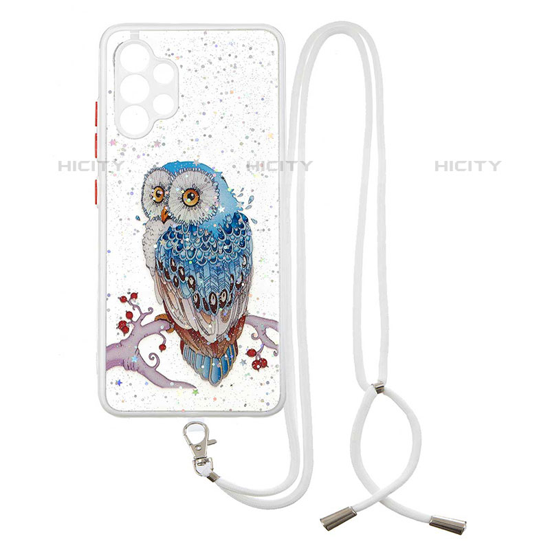 Funda Silicona Gel Goma Patron de Moda Carcasa con Acollador Cordon Lanyard Y01X para Samsung Galaxy M32 5G