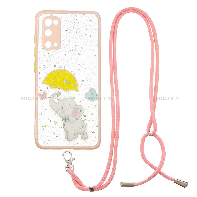 Funda Silicona Gel Goma Patron de Moda Carcasa con Acollador Cordon Lanyard Y01X para Samsung Galaxy S20