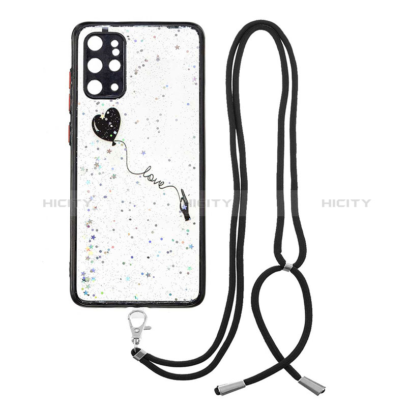 Funda Silicona Gel Goma Patron de Moda Carcasa con Acollador Cordon Lanyard Y01X para Samsung Galaxy S20 Plus 5G Negro