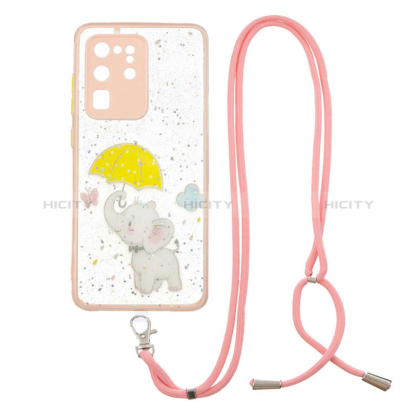 Funda Silicona Gel Goma Patron de Moda Carcasa con Acollador Cordon Lanyard Y01X para Samsung Galaxy S20 Ultra