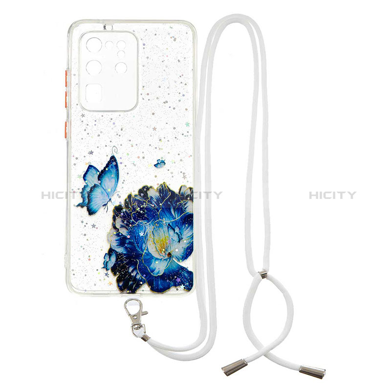 Funda Silicona Gel Goma Patron de Moda Carcasa con Acollador Cordon Lanyard Y01X para Samsung Galaxy S20 Ultra