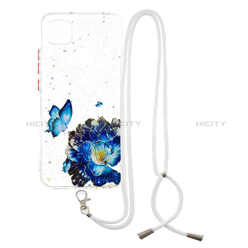 Funda Silicona Gel Goma Patron de Moda Carcasa con Acollador Cordon Lanyard Y01X para Xiaomi POCO C3 Azul