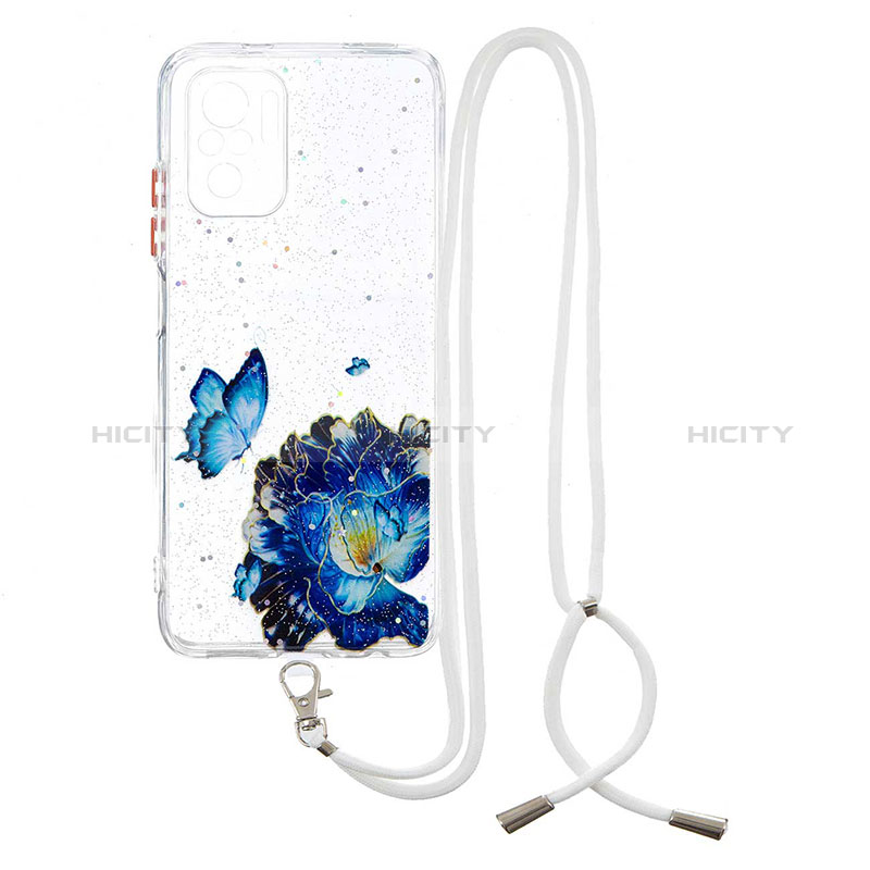 Funda Silicona Gel Goma Patron de Moda Carcasa con Acollador Cordon Lanyard Y01X para Xiaomi Poco M5S Azul