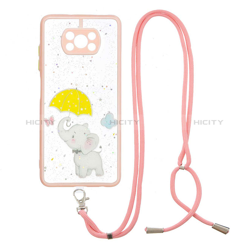 Funda Silicona Gel Goma Patron de Moda Carcasa con Acollador Cordon Lanyard Y01X para Xiaomi Poco X3 Amarillo