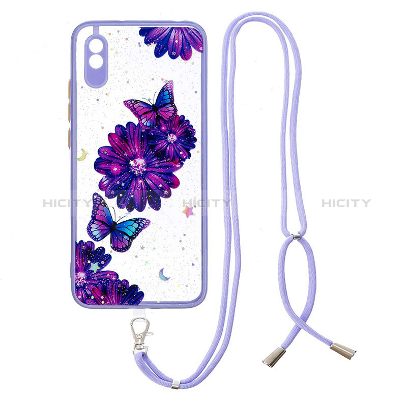 Funda Silicona Gel Goma Patron de Moda Carcasa con Acollador Cordon Lanyard Y01X para Xiaomi Redmi 9A