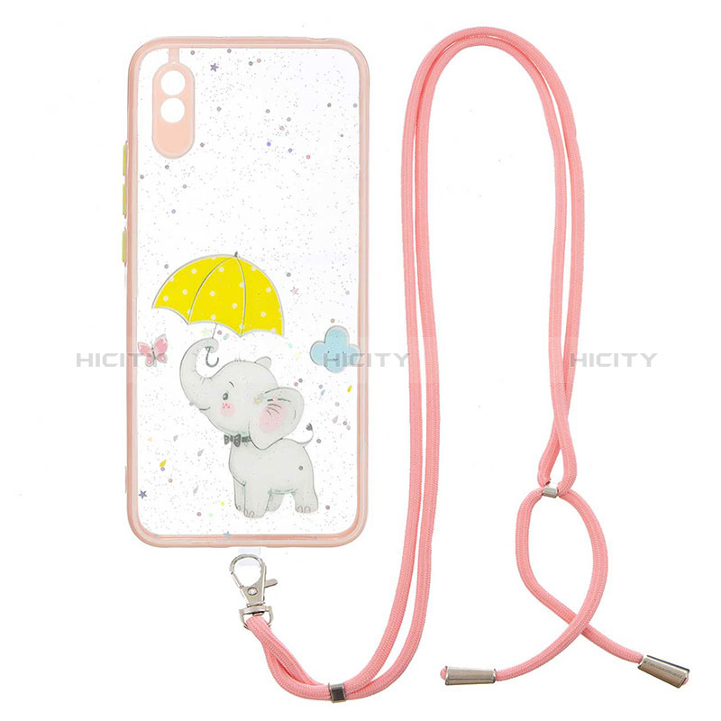 Funda Silicona Gel Goma Patron de Moda Carcasa con Acollador Cordon Lanyard Y01X para Xiaomi Redmi 9A