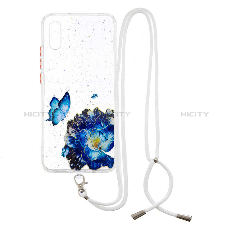 Funda Silicona Gel Goma Patron de Moda Carcasa con Acollador Cordon Lanyard Y01X para Xiaomi Redmi 9A