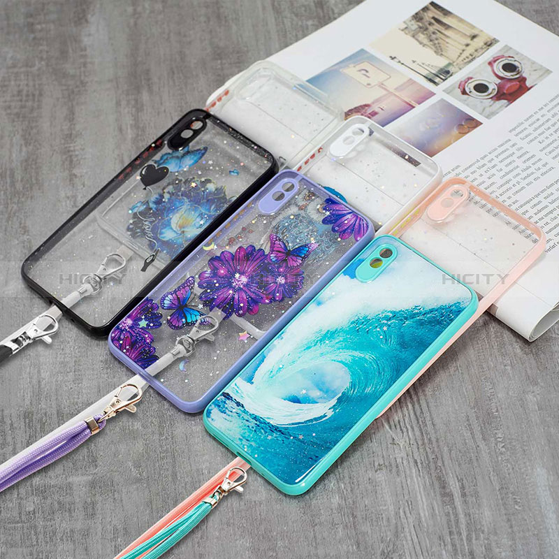 Funda Silicona Gel Goma Patron de Moda Carcasa con Acollador Cordon Lanyard Y01X para Xiaomi Redmi 9A