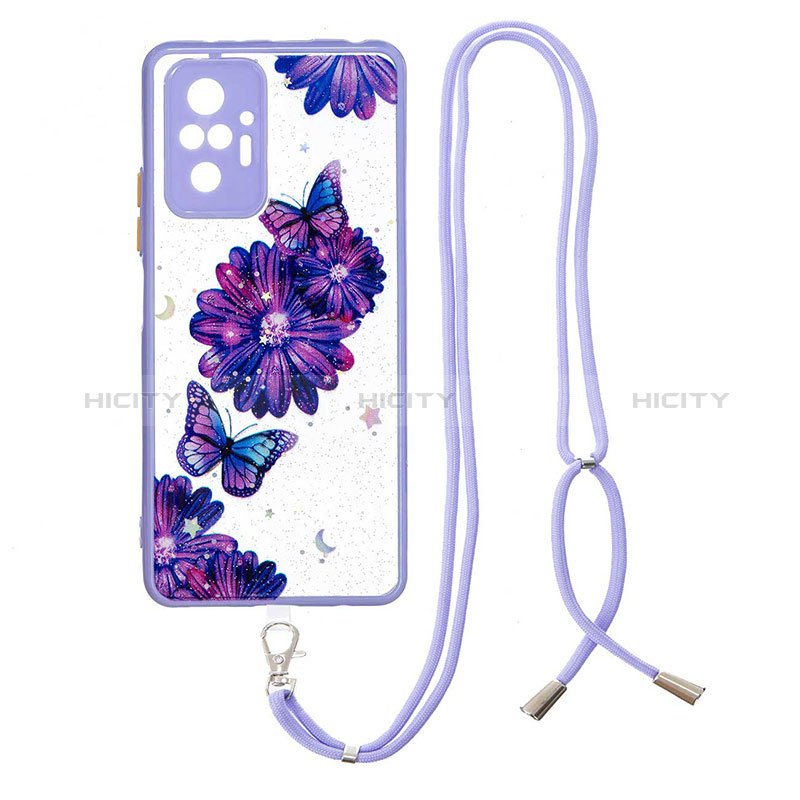 Funda Silicona Gel Goma Patron de Moda Carcasa con Acollador Cordon Lanyard Y01X para Xiaomi Redmi Note 10 Pro 4G Morado