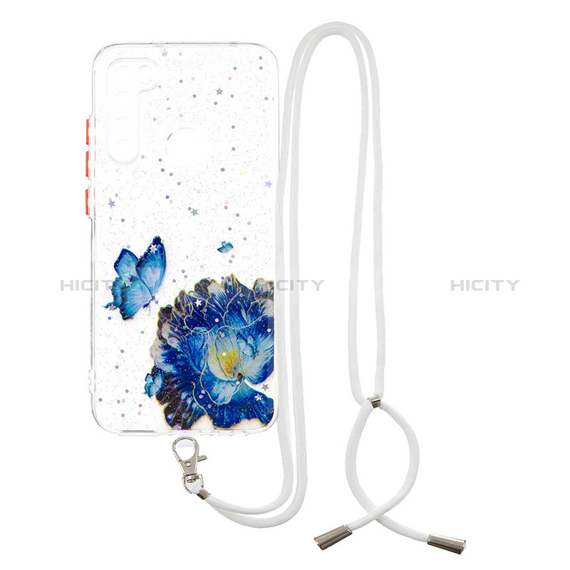 Funda Silicona Gel Goma Patron de Moda Carcasa con Acollador Cordon Lanyard Y01X para Xiaomi Redmi Note 8 (2021) Azul