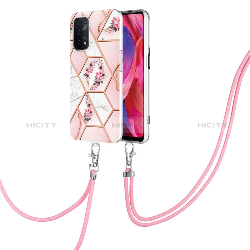 Funda Silicona Gel Goma Patron de Moda Carcasa con Acollador Cordon Lanyard Y02B para Oppo A54 5G