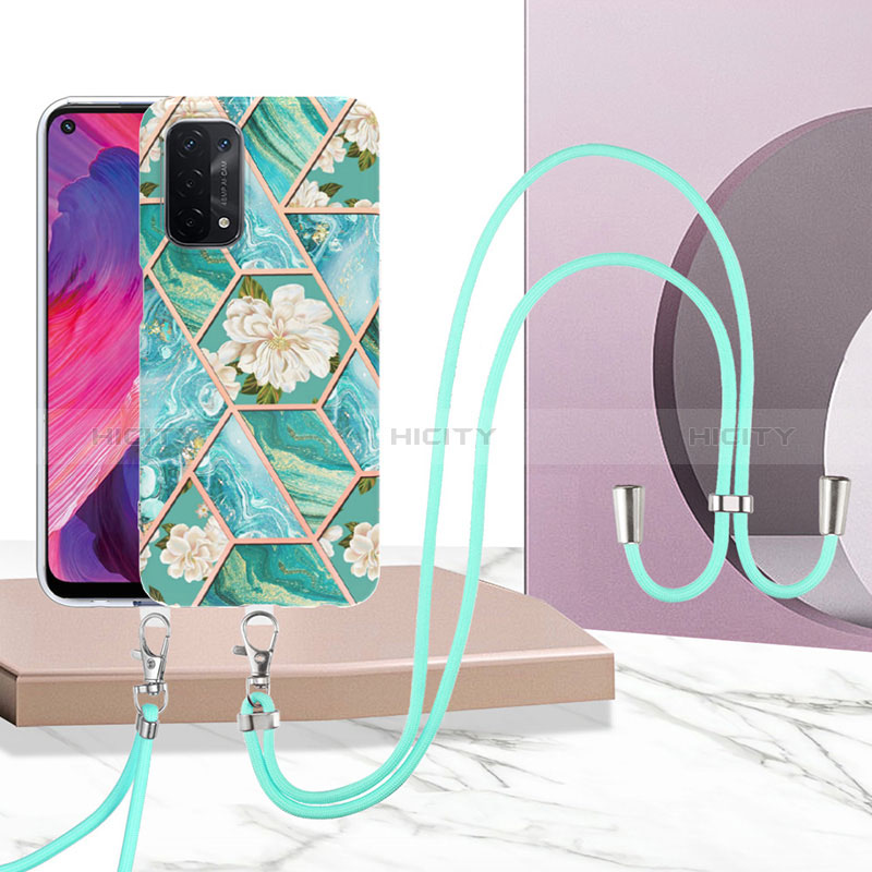 Funda Silicona Gel Goma Patron de Moda Carcasa con Acollador Cordon Lanyard Y02B para Oppo A54 5G