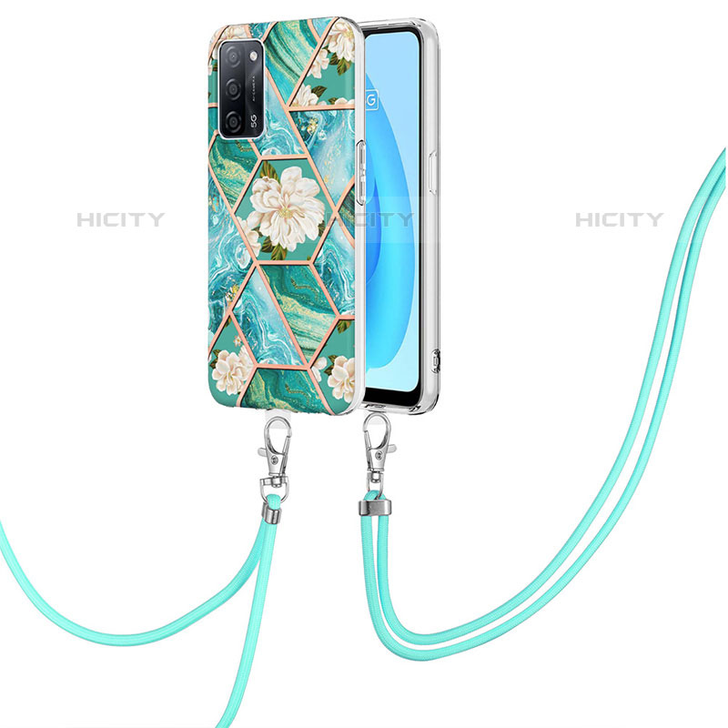 Funda Silicona Gel Goma Patron de Moda Carcasa con Acollador Cordon Lanyard Y02B para Oppo A55 5G