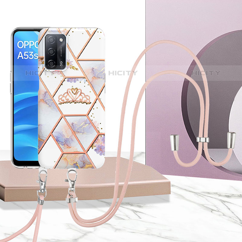 Funda Silicona Gel Goma Patron de Moda Carcasa con Acollador Cordon Lanyard Y02B para Oppo A55 5G