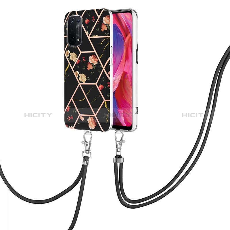 Funda Silicona Gel Goma Patron de Moda Carcasa con Acollador Cordon Lanyard Y02B para Oppo A74 5G