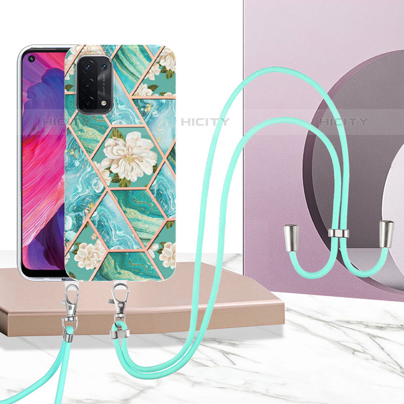 Funda Silicona Gel Goma Patron de Moda Carcasa con Acollador Cordon Lanyard Y02B para Oppo A93 5G