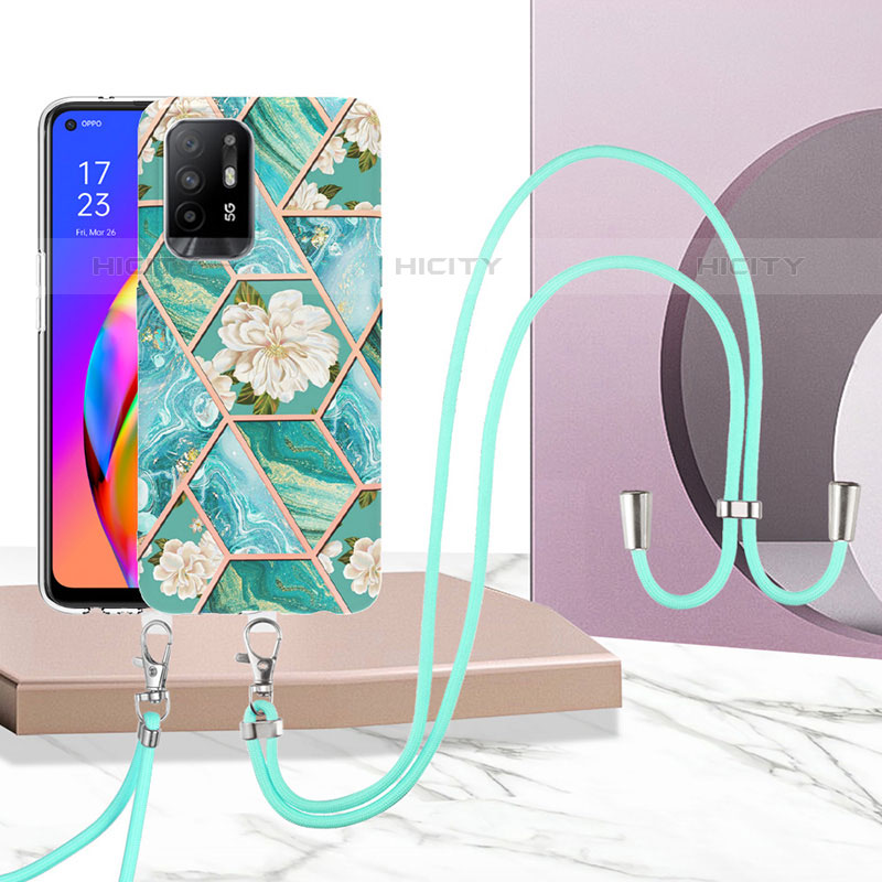 Funda Silicona Gel Goma Patron de Moda Carcasa con Acollador Cordon Lanyard Y02B para Oppo A94 5G