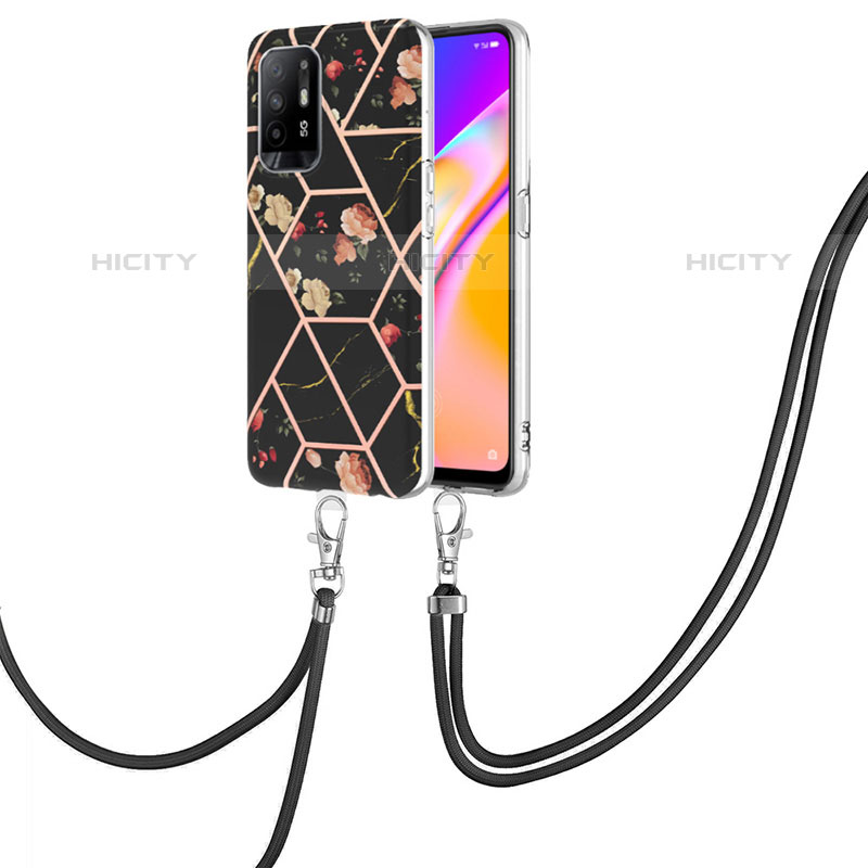 Funda Silicona Gel Goma Patron de Moda Carcasa con Acollador Cordon Lanyard Y02B para Oppo F19 Pro+ Plus 5G