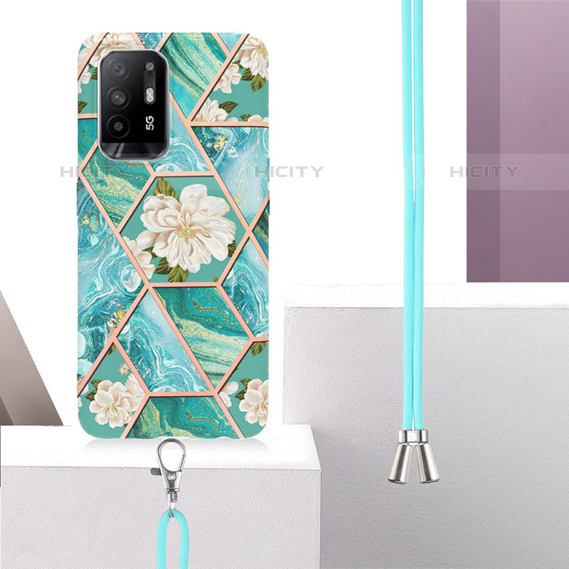 Funda Silicona Gel Goma Patron de Moda Carcasa con Acollador Cordon Lanyard Y02B para Oppo Reno5 Z 5G