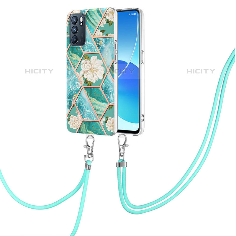 Funda Silicona Gel Goma Patron de Moda Carcasa con Acollador Cordon Lanyard Y02B para Oppo Reno6 5G