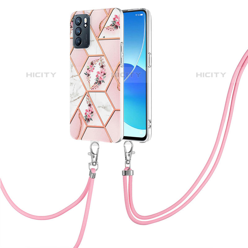 Funda Silicona Gel Goma Patron de Moda Carcasa con Acollador Cordon Lanyard Y02B para Oppo Reno6 5G