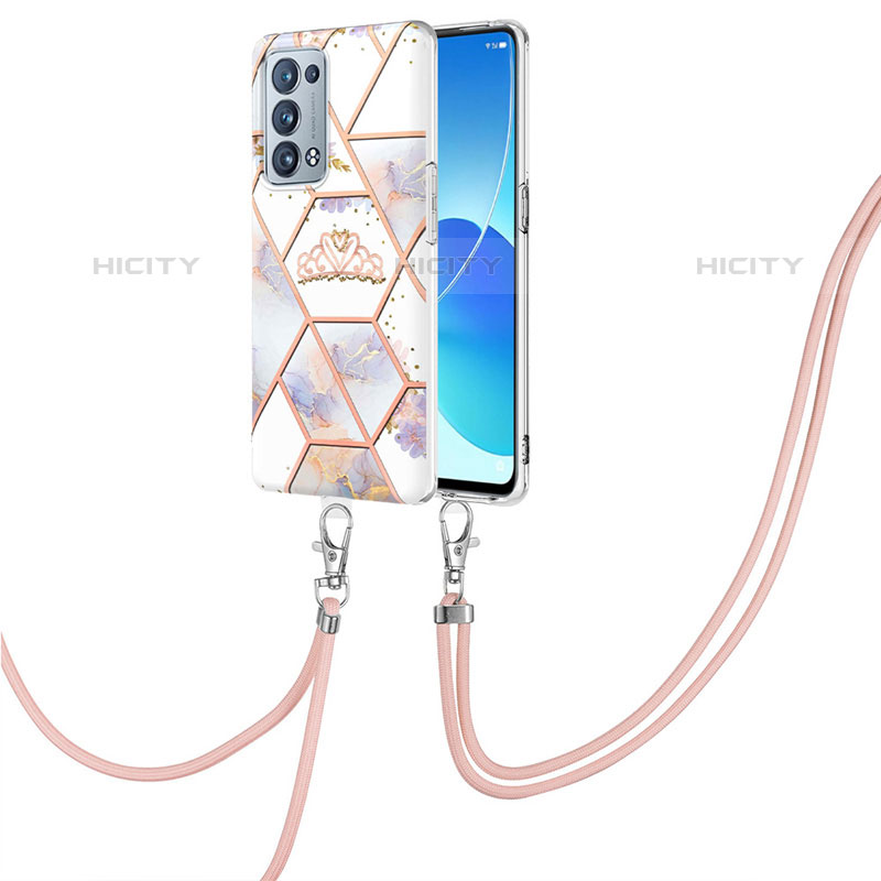 Funda Silicona Gel Goma Patron de Moda Carcasa con Acollador Cordon Lanyard Y02B para Oppo Reno6 Pro 5G Gris