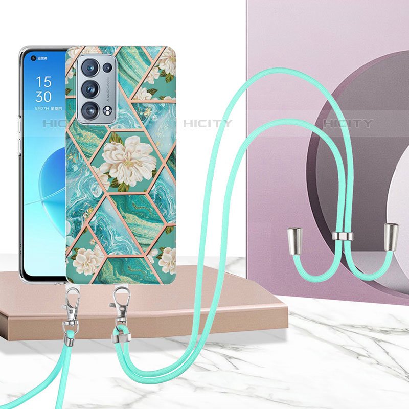 Funda Silicona Gel Goma Patron de Moda Carcasa con Acollador Cordon Lanyard Y02B para Oppo Reno6 Pro+ Plus 5G