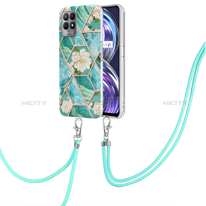 Funda Silicona Gel Goma Patron de Moda Carcasa con Acollador Cordon Lanyard Y02B para Realme 8i