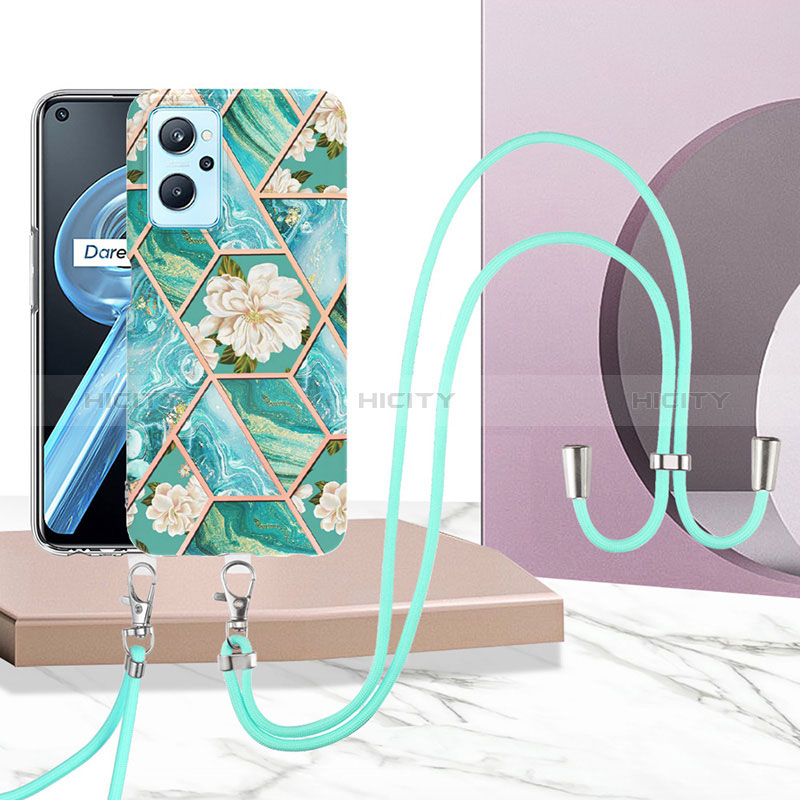 Funda Silicona Gel Goma Patron de Moda Carcasa con Acollador Cordon Lanyard Y02B para Realme 9i 4G