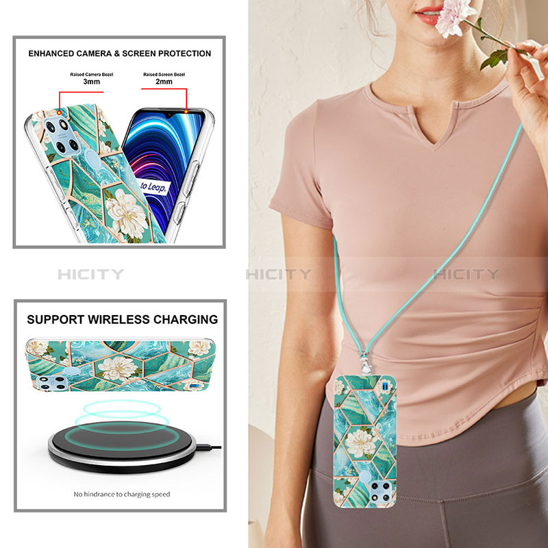 Funda Silicona Gel Goma Patron de Moda Carcasa con Acollador Cordon Lanyard Y02B para Realme C21Y