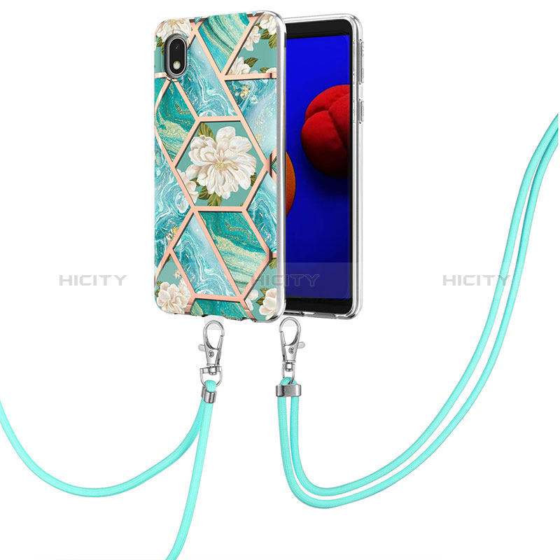 Funda Silicona Gel Goma Patron de Moda Carcasa con Acollador Cordon Lanyard Y02B para Samsung Galaxy A01 Core