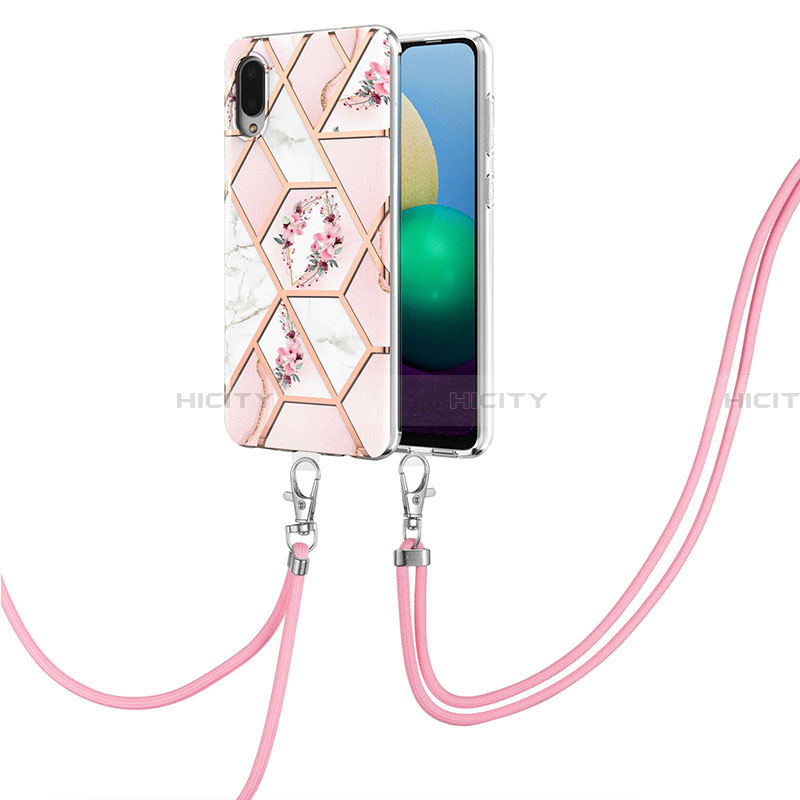 Funda Silicona Gel Goma Patron de Moda Carcasa con Acollador Cordon Lanyard Y02B para Samsung Galaxy A02